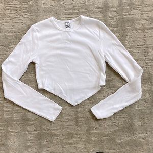 White Long Sleeve Cropped Tee - Bandana style